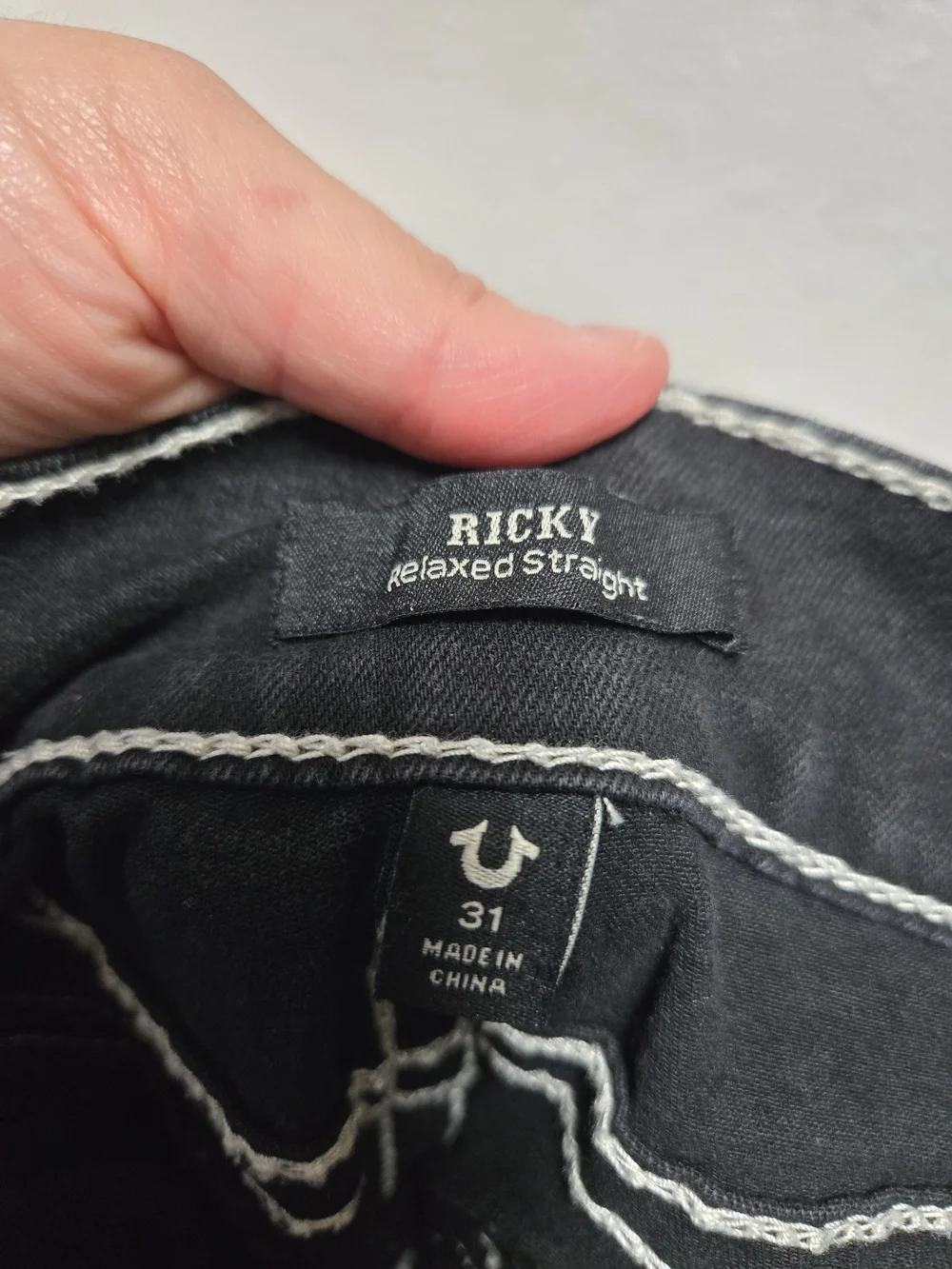 True Religion Jeans - Black, Gray, blue Ricky Relaxed Straight Leg Denim Size 31